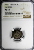 Great Britain George II Silver 1737 3 Pence Maundy NGC AU58  KM# 569 (049)