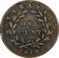 Sarawak Charles Brooke (1868-1917)  Bronze 1870 1 Cent 1st Year KM# 6 (21 152)
