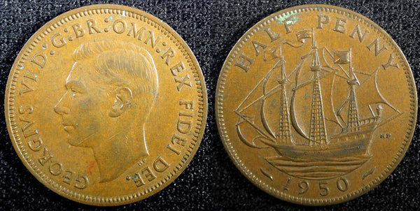 Great Britain George VI Bronze 1950 1/2 Penny KM# 868 (22 980)