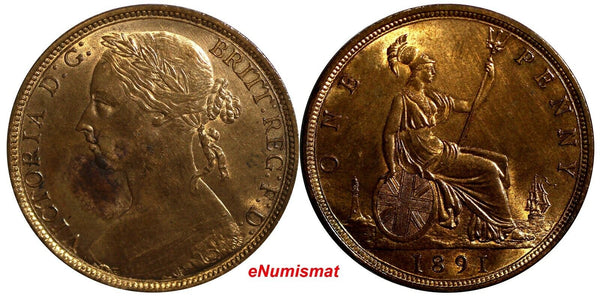 Great Britain Victoria (1837-1901) Bronze 1891 1 Penny KM# 755 (14 171)