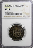 Mexico SPANISH COLONY Fernando VI 1757 Mo M 2 Reales NGC VF25 SCARCE KM# 86.1