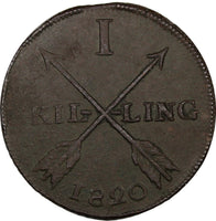 Sweden Carl XIV Johan Copper 1820 1 Skilling Oblique KEY DATE VF SCARCE KM597(9)