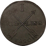 Sweden Carl XIV Johan Copper 1820 1 Skilling Oblique KEY DATE VF SCARCE KM597(9)