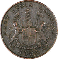 India-British MADRAS PRESIDENCY Copper 1803 5 Cash Soho mint KM# 316 (21 121)