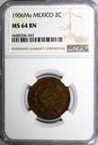 Mexico ESTADOS UNIDOS MEXICANOS 1906 Mo 2 Centavos NGC MS64 BN TONED KM#419 (47)