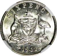 AUSTRALIA George VI Silver 1942 D 6 Pence NGC AU58 KM# 38 (042)