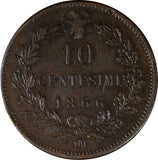 Italy Vittorio Emanuele II Copper 1866 OM 10 Centesimi Strasbourg KM# 11.5 (330)