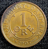 Denmark Frederik VIII Bronze 1907 1 Ore  KEY DATE Ch UNC KM# 804 (23 100)