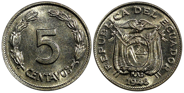 Ecuador 1946 5 Centavos Philadelphia Mint  aUNC KM# 75b (20 519)