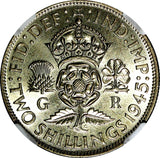 GREAT BRITAIN George VI Silver 1945 Florin /2 Shilling NGC MS63 WWII Issue KM855