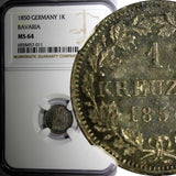 German States BAVARIA Silver 1850 1 Kreuzer NGC MS64 Toning KM# 799 (11)