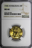 French Colonies Afars & Issas 1968 20 Francs NGC MS66 TOP GRADED KM# 15 (004)