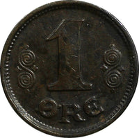 Denmark Christian X Bronze 1917 VBP; GJ 1 Ore KEY DATE SCARCE KM# 812.1