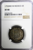 Mexico SPANISH COLONY Ferdinand VI Silver 1755 Mo M 2 Reales NGC XF40 KM# 86.1