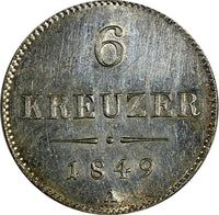 AUSTRIA Franz Joseph I (1848-1916)Silver 1849 A 6 Kreuzer Flashy KM#2200 (18076)