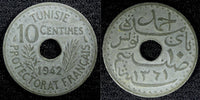 TUNISIA  Zinc 1942 10 Centimes WWII Issue HIGH GRADE KM# 267 (23 009)