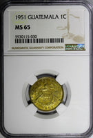 Guatemala Brass 1951 1 Centavo KEY DATE NGC MS65 TOP GRADED  KM# 254 (030)