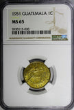 Guatemala Brass 1951 1 Centavo KEY DATE NGC MS65 TOP GRADED  KM# 254 (030)