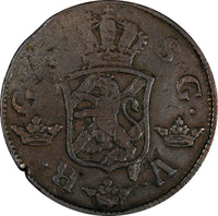 Sweden Gustaf III Copper 1777 SM 2 Ore  Small Date 33.5mm SCARCE KM# 518 (611)