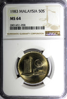 Malaysia Copper-Nickel 1983 50 Sen NGC MS64 GEM BU NICE TONING  KM# 5.3 (058)