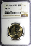 Malaysia Copper-Nickel 1983 50 Sen NGC MS64 GEM BU NICE TONING  KM# 5.3 (058)