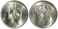 SWEDEN Gustaf V Silver 1934 G 10 Öre GEM BU TONED KM# 780 (21 902)