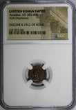 EASTERN ROMAN ARCADIUS AD 383-408 AE4 Nummus /Three emperors Spears NGC (041)