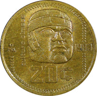 Mexico  Bronze 1983 20 Centavos Olmec Culture head statue KM# 491 (22 276)