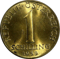 Austria Aluminum-Bronze 1959 1 Schilling GEM BU KM# 2886 (18 007)