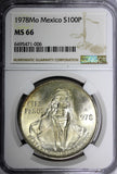 Mexico ESTADOS UNIDOS MEXICANOS Silver 1978 Mo 100 Pesos NGC MS66 KM# 483.2 (6)