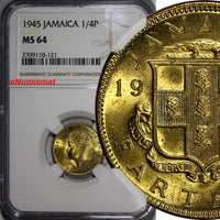 Jamaica George VI Nickel-Brass 1945 1 Farthing NGC MS64 Mintage-480,000 KM#30(1)