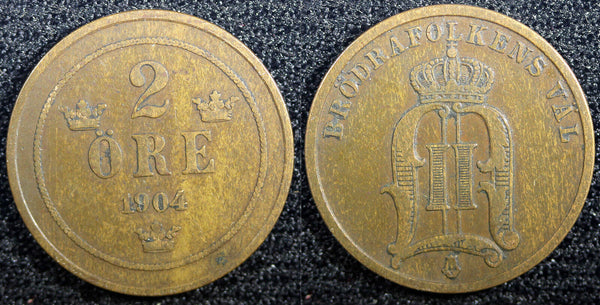 SWEDEN Oscar II Bronze 1904  2 Ore Large Letters  KM# 746  (23 114)