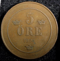 SWEDEN Oscar II Bronze 1899 5 Öre 27mm KM# 757 (22 960)