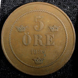 SWEDEN Oscar II Bronze 1899 5 Öre 27mm KM# 757 (22 960)