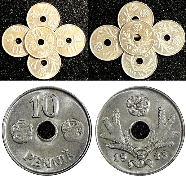 FINLAND 1943-1945 10 Pennia WWII Issue UNC-BU RANDOM PICK (1 Coin) KM#34.1 (146)