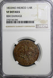 Mexico FIRST REPUBLIC Copper 1833 Mo 1/4 Real Federal  NGC VF DETAILS KM# 358