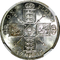 GREAT BRITAIN George V (1910-1936) Silver 1917 1 FLORIN NGC MS63 GEM BU KM# 817