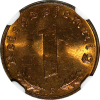 Germany-Third Reich Bronze 1939 F 1 Reichspfennig NGC MS65 RB TOP GRADED KM89(9)
