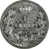 Serbia  Peter I (1903-1918) Silver 1912 1 Dinar Mint Luster KM# 25.1 (19 621)