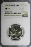 France 1955 100 Francs NGC MS65 TOP GRADED BY NGC KM# 919.1 (039)