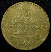 FINLAND Aluminum-Bronze 1974  5 Markkaa UNC/BU  KM# 53 (24 020)