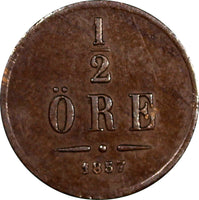 Sweden Oscar I Bronze 1857 1/2 Ore KM# 686