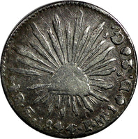 MEXICO Silver 1844/3 Go PM 1/2 Real OVERDATE Guanajuato Mint  KM# 370.7