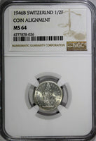 Switzerland Silver 1946 B 1/2 Franc NGC MS64 Standing Helvetia KM# 23 (026)