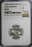Switzerland Silver 1946 B 1/2 Franc NGC MS64 Standing Helvetia KM# 23 (026)