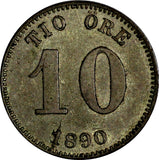 SWEDEN Oscar II Silver 1890 EB 10 Ore Mintage-922,000 XF Condition KM# 755 (584)