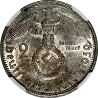 Germany - Third Reich Silver 1939 G 2 Reichs Mark NGC MS62 Hindenburg KM# 93 (2)