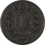 NORWAY Oscar II Bronze 1876 1 Ore Lion 1ST DATE FOR TYPE KM# 352 (20 828)