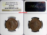 Denmark 1812 IC 12 Skilling Struck Over 1 Skilling NGC AU50 BN KM# 673.1 (135)