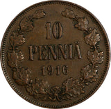 Finland Nicholas II Copper 1916 10 Pennia KM# 14 (18 634)